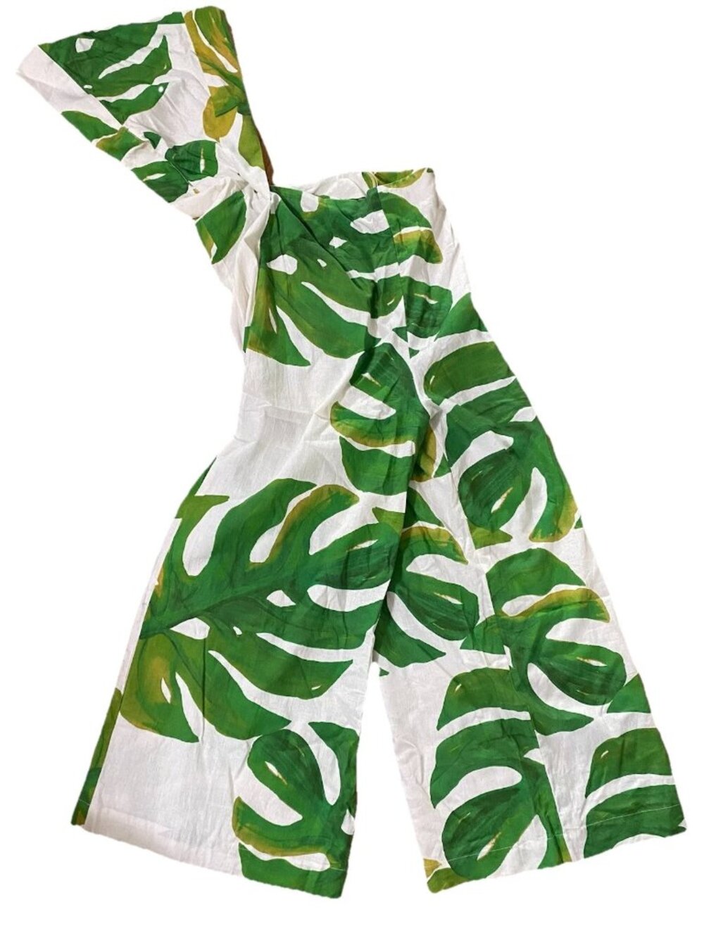 New Farm Rio Monstera Jumpsuit XL Womens One Shoulder Linen Leaf Floral